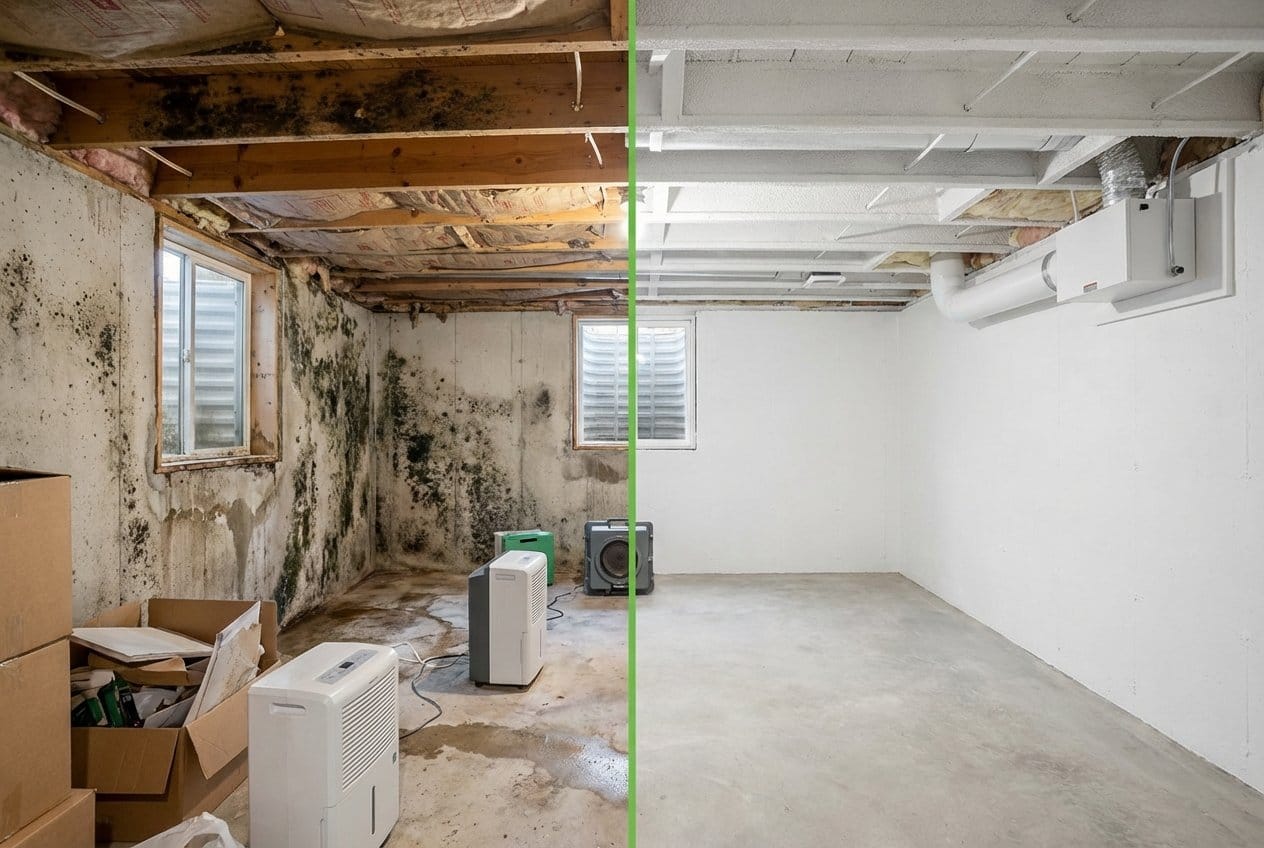 Mold Inspection & Moisture Assessment before and after in residential basement, Fort Lee NJ