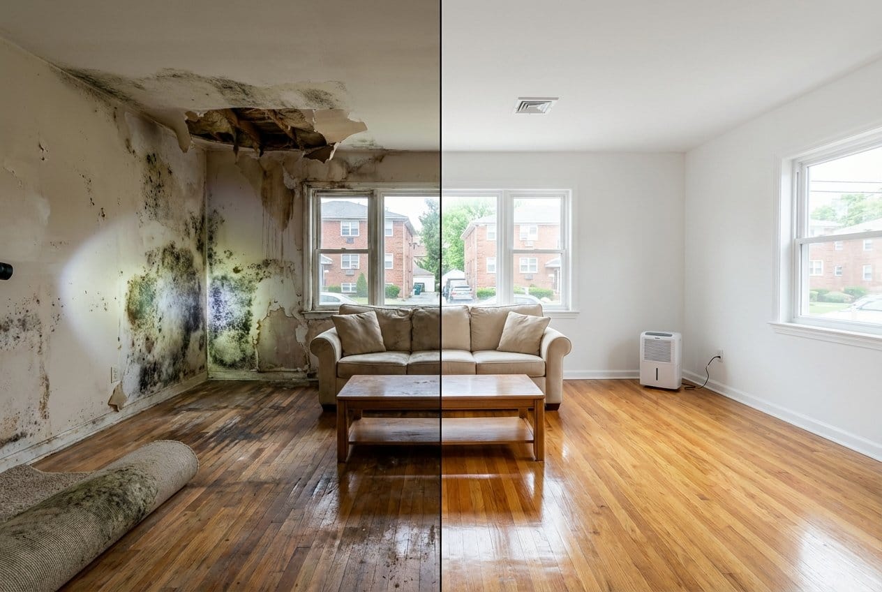 Mold Testing & Lab Reporting before and after in living room, Fort Lee NJ