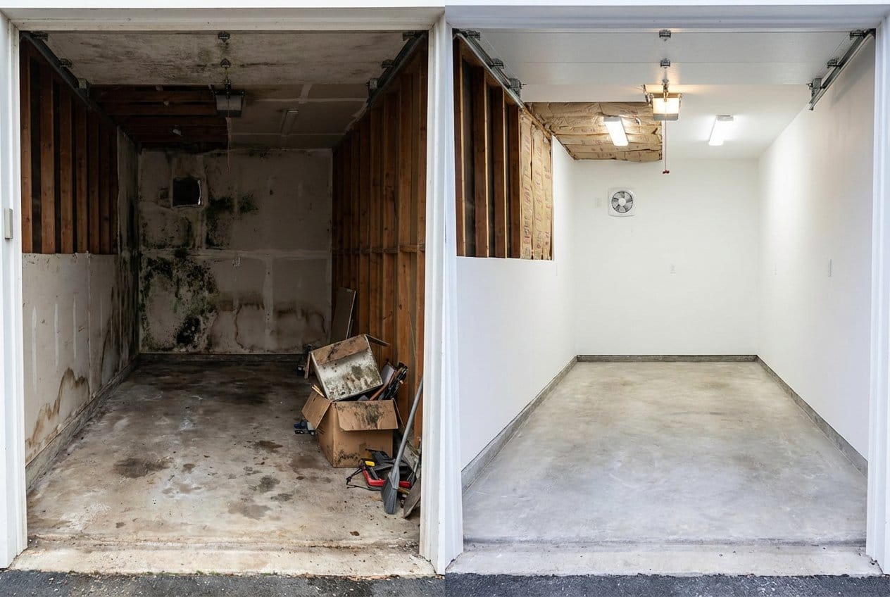 Mold Removal & Remediation before and after in garage, Fort Lee NJ