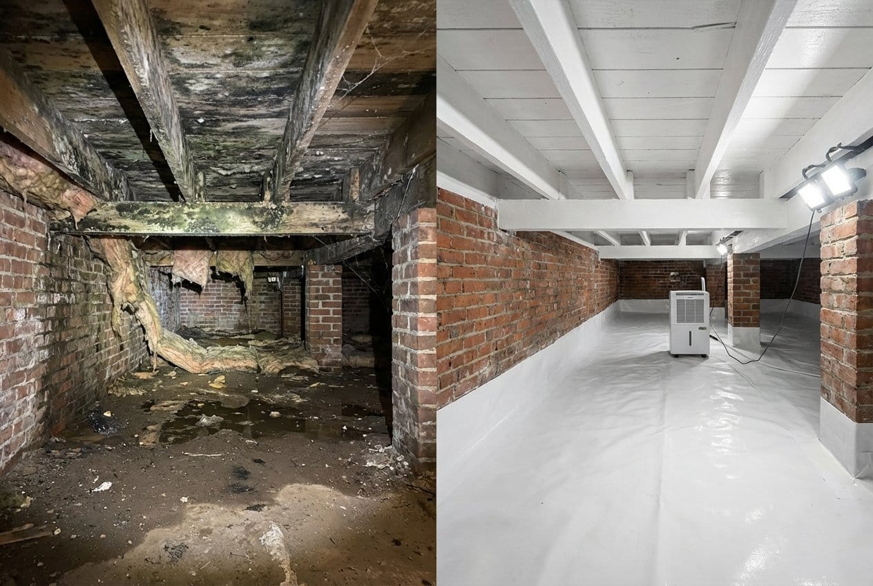 Mold Removal & Remediation restoration — crawl space of multi-family property in Fort Lee, NJ