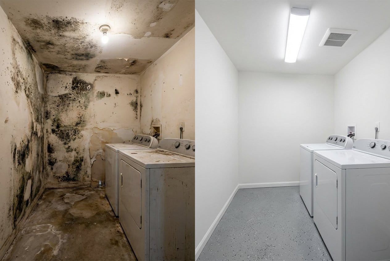 Black Mold Removal restoration — laundry room of contemporary home in Fort Lee, NJ