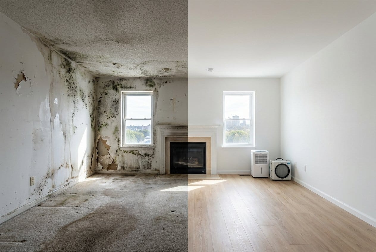 Bathroom & Kitchen Mold Removal before and after in living room, Fort Lee NJ