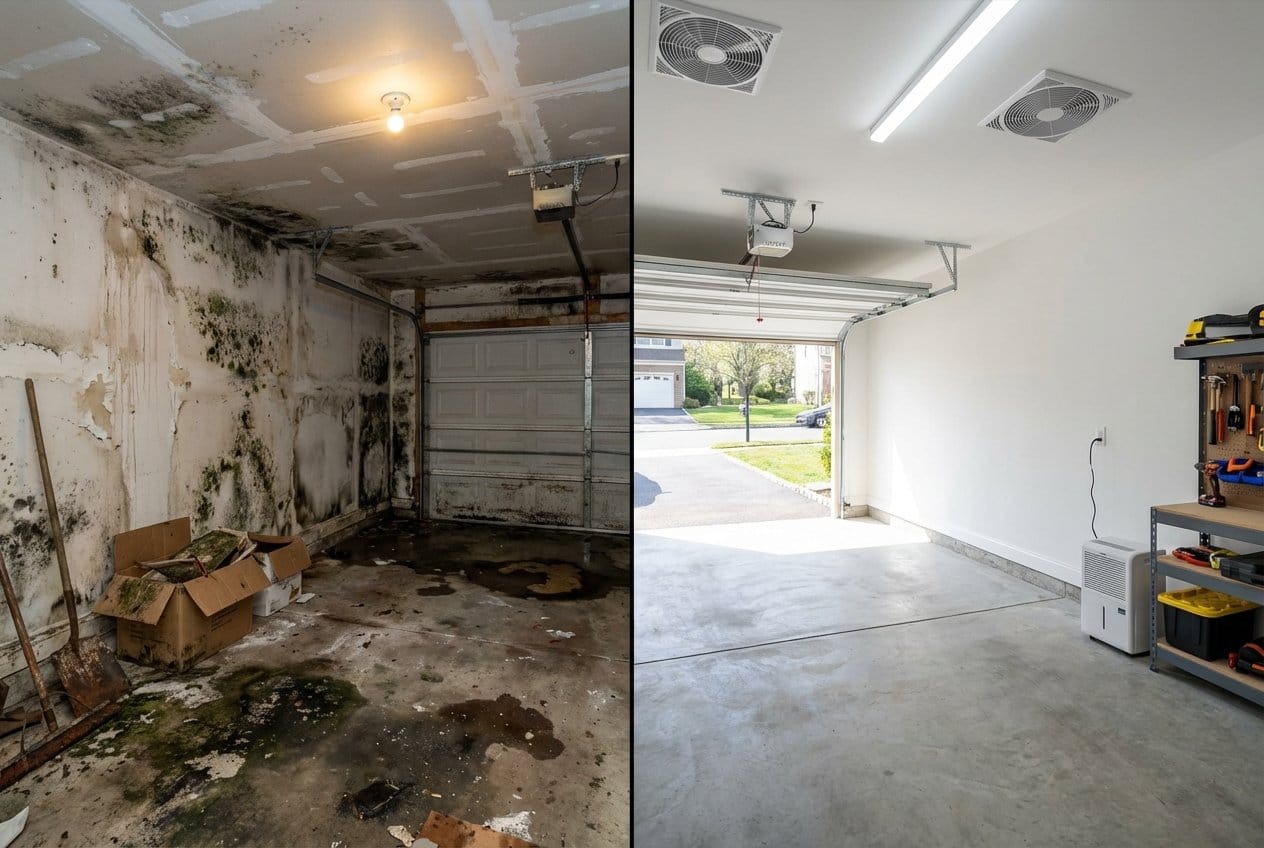Post-Remediation Cleaning & Clearance before and after in garage, Fort Lee NJ