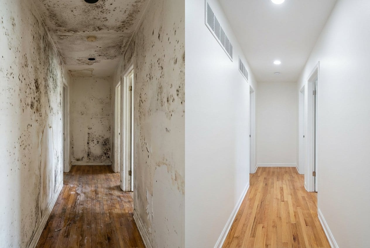 Odor Removal & Disinfection before and after in hallway, Fort Lee NJ
