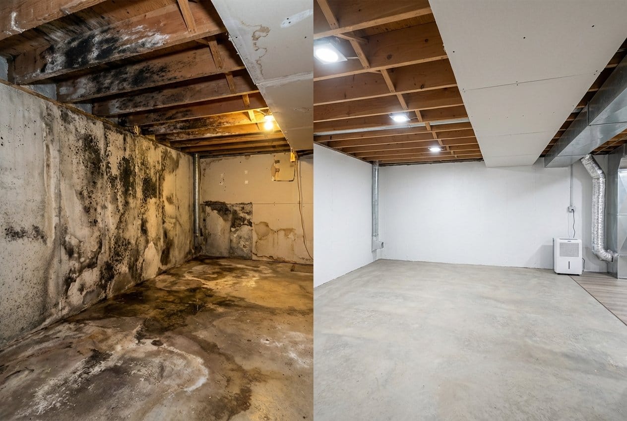 Fort Lee Mold Removal residential basement restoration before and after in Fort Lee